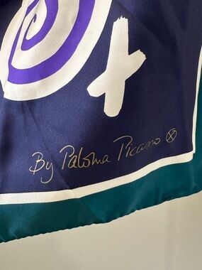 Vintage Paloma Picasso Navy, Teal & Purple Silk Scarf 100% silk (T & Co)